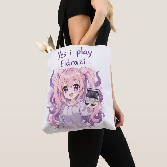 Yes I Play Eldrazi – Cute Kawaii MTG Shirt Tygkasse (Närbild)