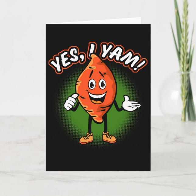 Yes I Yam Funny Sweet Potato Pun Thanksgiving Humo Kort (Framsida)