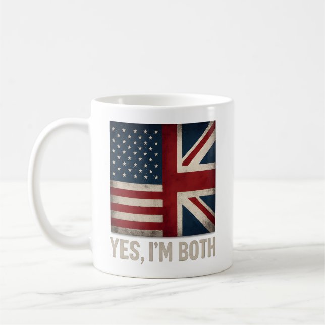 Yes I'm Both American British Flags Pride Kaffemugg (Vänster)