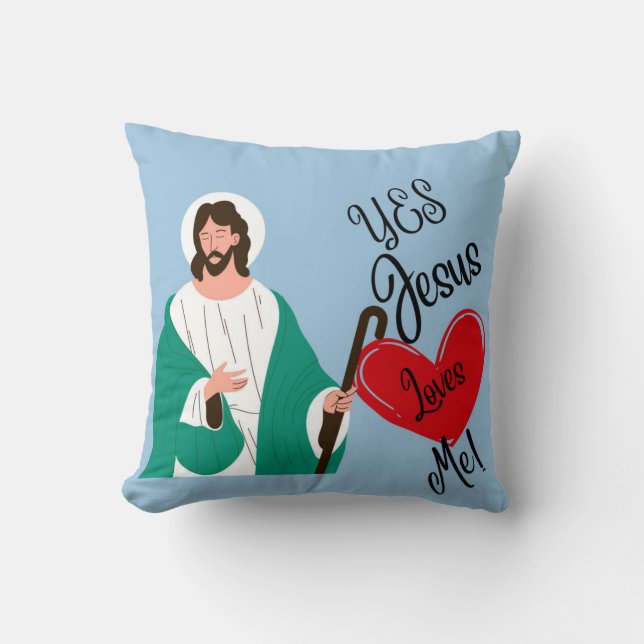"Yes, Jesus Loves Me" Light Blue Throw Pillow Kudde (Framsida)