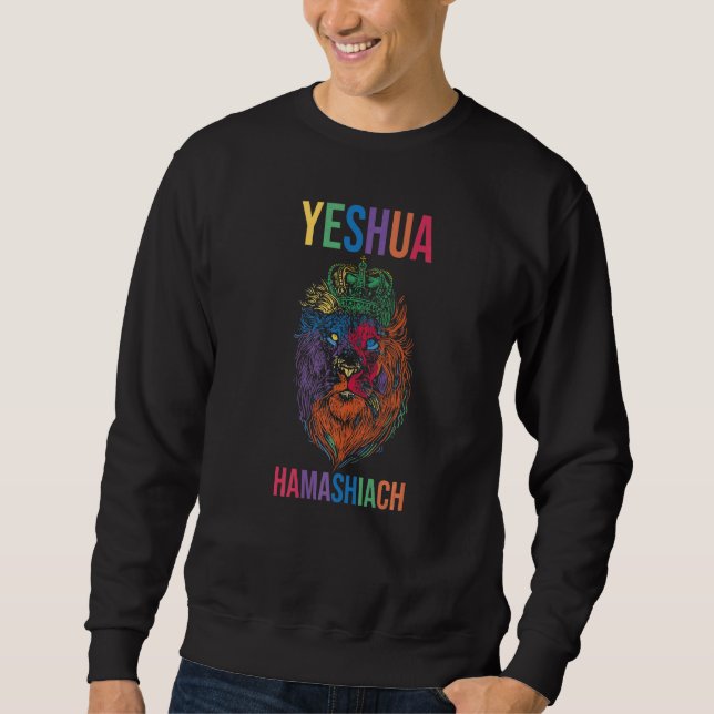 Yeshua Hamashiach Jesus Kristus i Hebrew Yeshua Me Lång Ärmad Tröja (Framsida)
