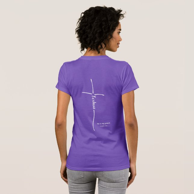 Yeshua Kors Messiansk Troende Hebreiska Lila T Shirt (Hel baksida)