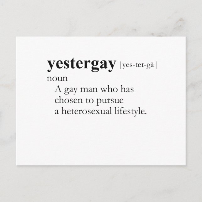 Yestergay (definition) vykort (Framsida)