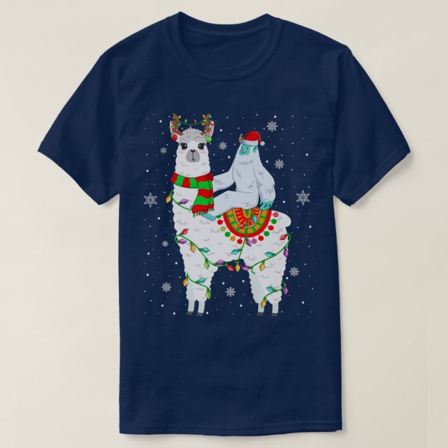 Yeti Älskare Julafton Ljus Santa Yati Riding Llama T Shirt (Design framsida)