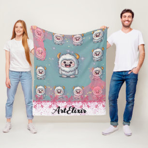 Yeti Cute Kawaii Horn Print Fleecefilt