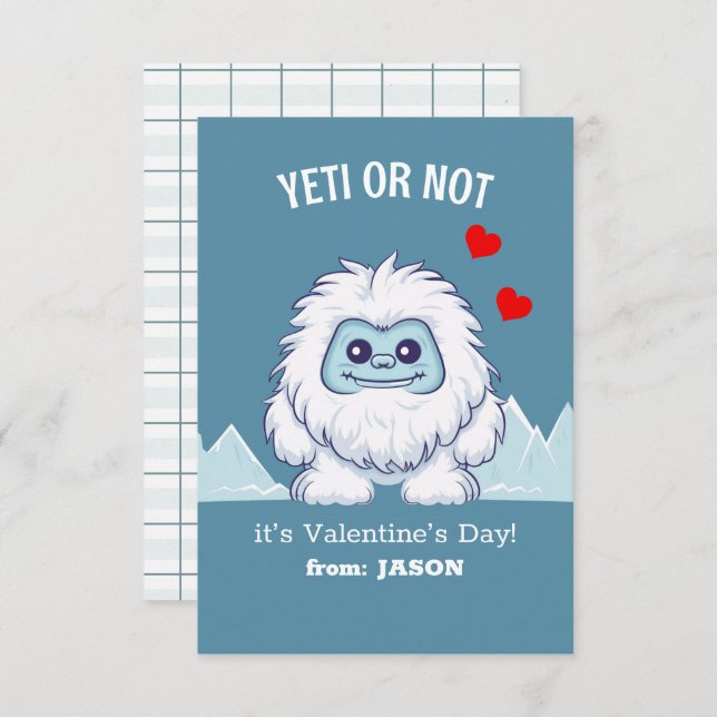 "Yeti eller inte" Klassrums Valentine-kort Anteckningskort (Fram/baksida)