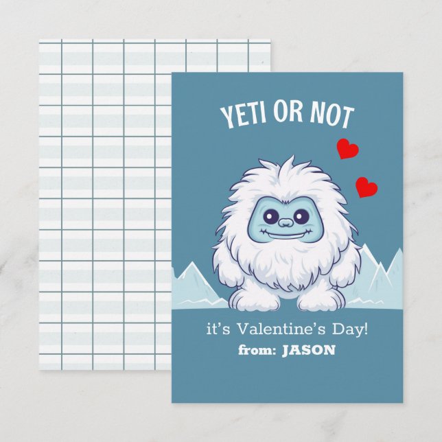 "Yeti eller inte" Klassrumsvalentin-kort Anteckningskort (Fram/baksida)