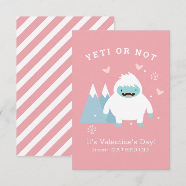 Yeti eller Not Classroom Valentine Anteckningskort (Fram/baksida)