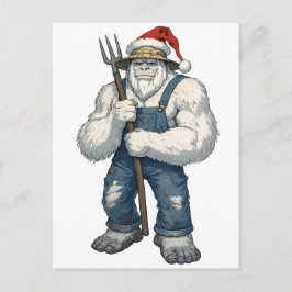 Yeti Förfärlig Snöman Bonde Rolig Högtid Lantbruk Vykort