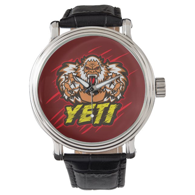 Yeti Manar Vintage Black Leather Strap Watch Armbandsur (Framsida)