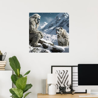 Yeti och Snö Leopard Poster