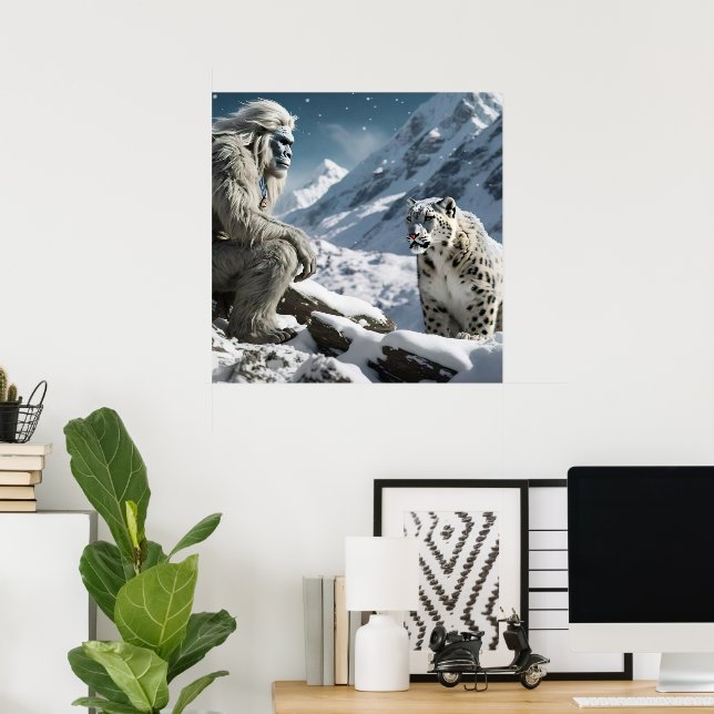Yeti och Snö Leopard Poster (Hemmakontoret)