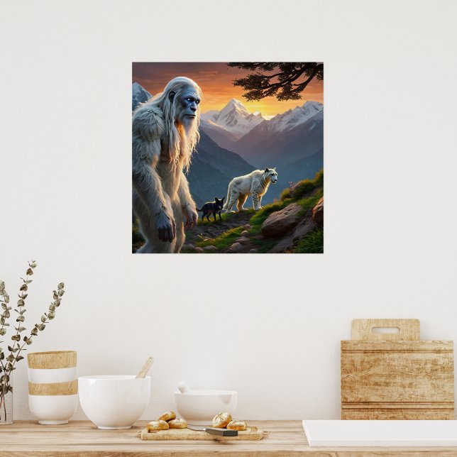 Yeti och Snö Leopard Poster (Kök)