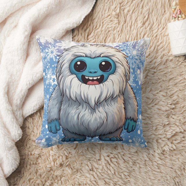Yeti Permanent Cute Kawaii Snöflingor Kudde (Filt)