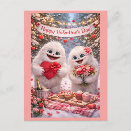 Yeti Sasquatch Couple Valentine's Day Postcard Vykort