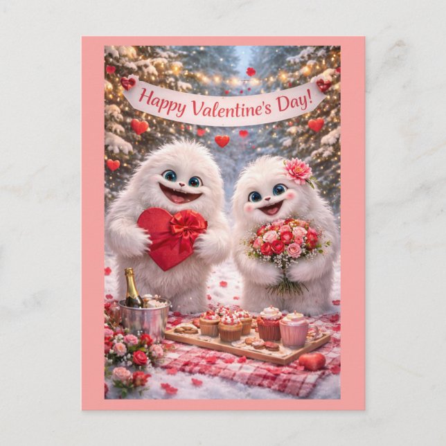 Yeti Sasquatch Couple Valentine's Day Postcard Vykort (Framsida)