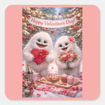 Yeti Sasquatch Par Valentine's Day Klistermärken