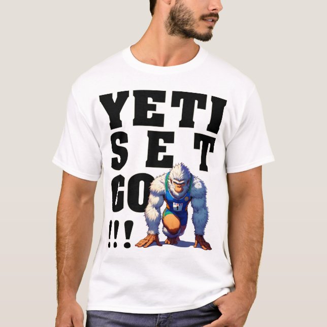 Yeti, Set, Go! - Svart teckensnitt T Shirt (Framsida)