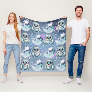 Yeti Sitta Kawaii Snöflingor Mönster Fleecefilt