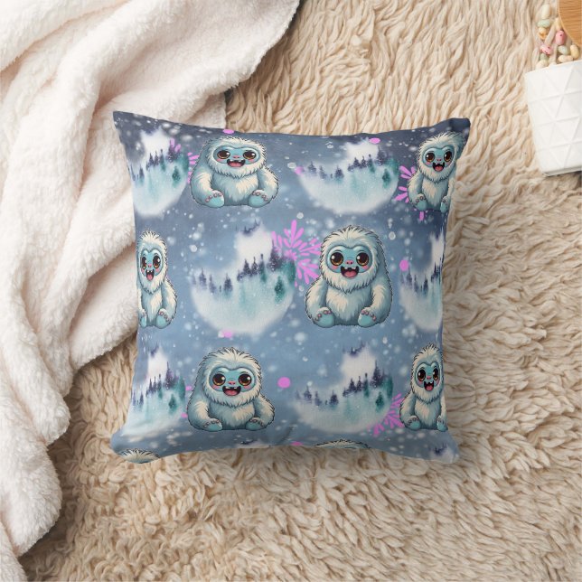 Yeti Sitta Kawaii Snöflingor Mönster Kudde (Filt)