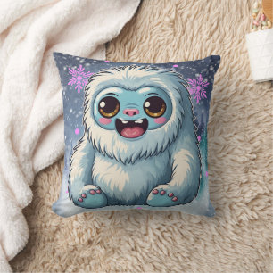 Yeti Sitta Kawaii Snöflingor Skriv ut Kudde