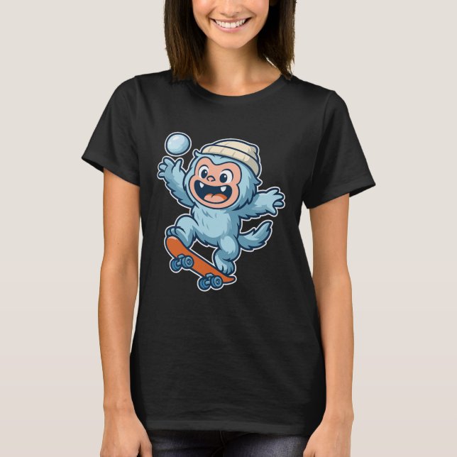 Yeti Snowll Skateboard Fun  T Shirt (Framsida)