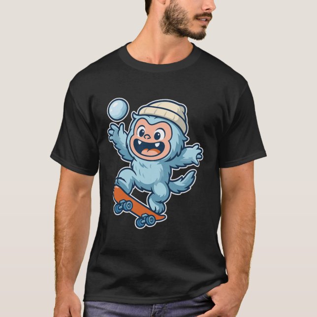 Yeti Snowll Skateboard Fun  T Shirt (Framsida)