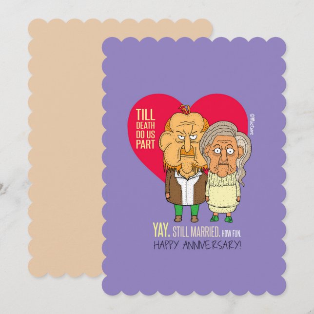 Yey, fortfarande gift - årsdag två tecknader kort (Fram/baksida)