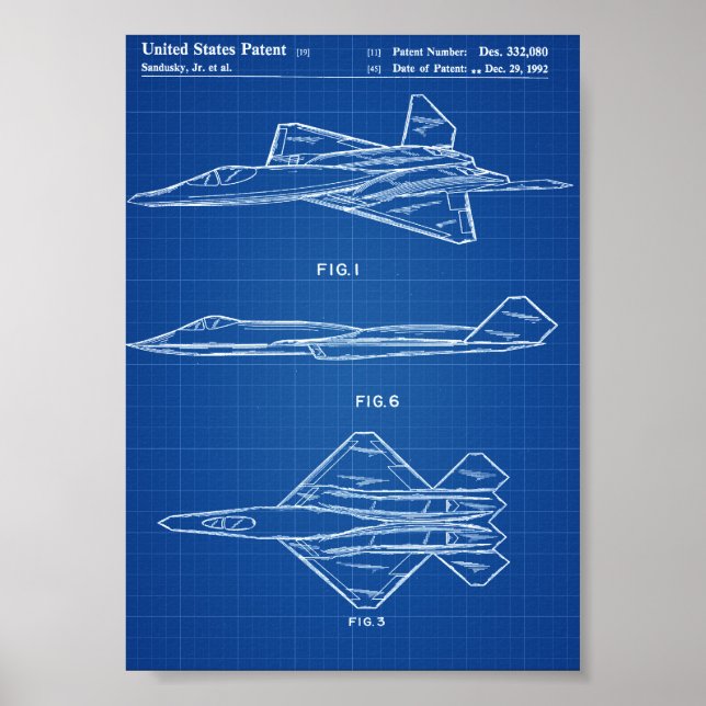 YF-23 Flygplanspatent - blåkopia Poster (Framsidan)