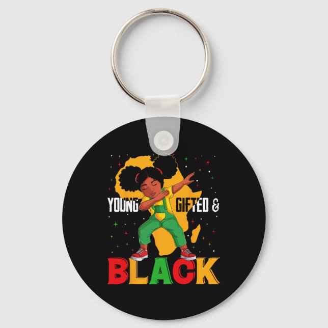 Yftad och svart dabbing Girl Black History Nyckelring (Framsida)