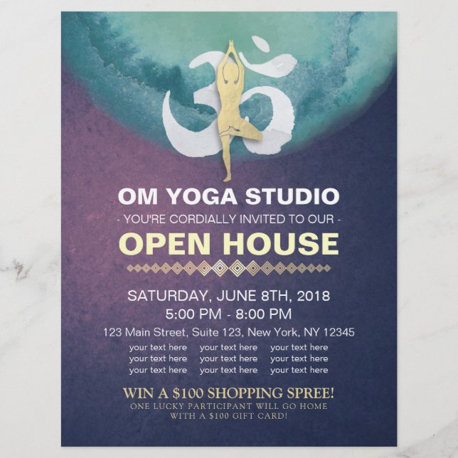 YGA Studio Open House Meditation Pose & OM Symbol Reklamblad (Framsidan)