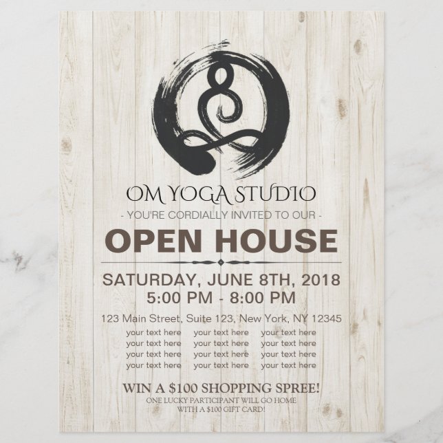 YGA Studio Open House Meditation Pose Zen Symbol Reklamblad (Framsidan)