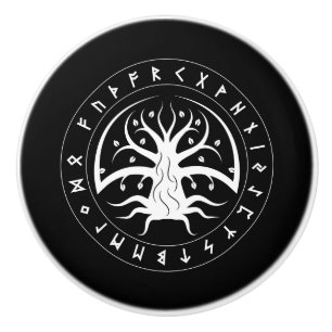 Yggdrasil Circle Runes Ceramic Knob Knopp