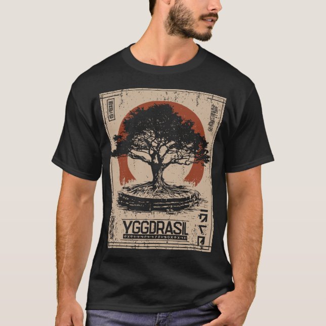 YGGDRASIL Norse World Träd Poster | Retro T Shirt (Framsida)