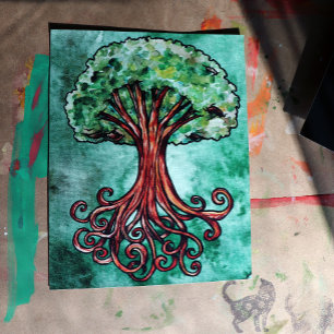 Yggdrasil Träd Norse Mythology Watercolor Poster