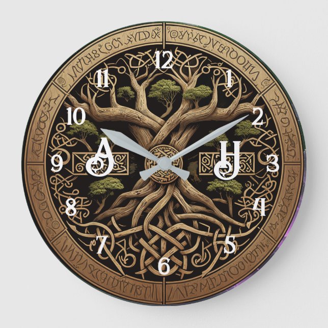 Yggdrasil Viking Livets träd Large Clock Stor Klocka (Framsida)