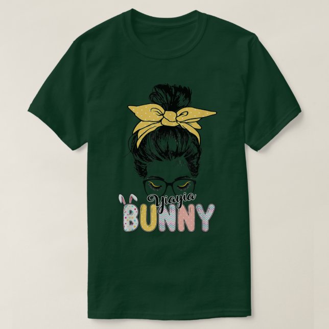 Yiayia Bunny Messy Bun Påsk Day Family Apparel  T Shirt (Design framsida)
