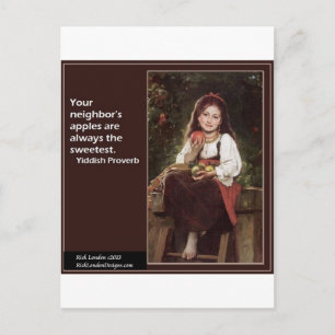 Yiddistisk saltning av äpplen och grafik vykort