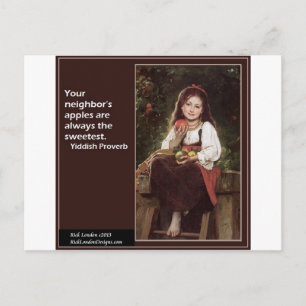 Yiddistisk saltning av äpplen och grafik vykort