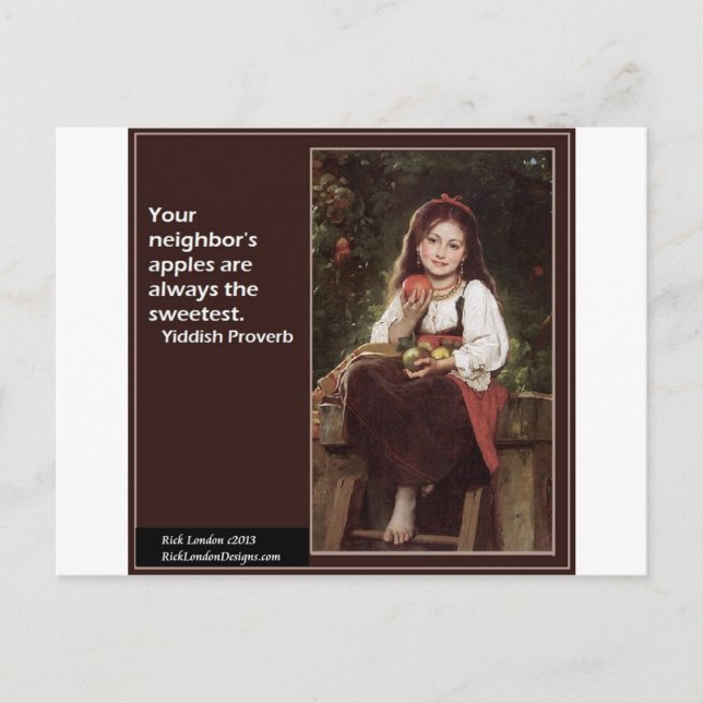 Yiddistisk saltning av äpplen och grafik vykort (Framsida)