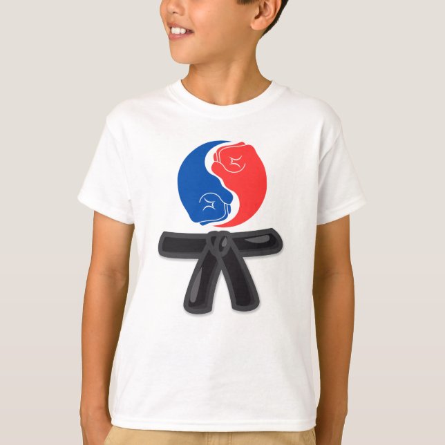 Yin and yang black bälte wushu t shirt (Framsida)
