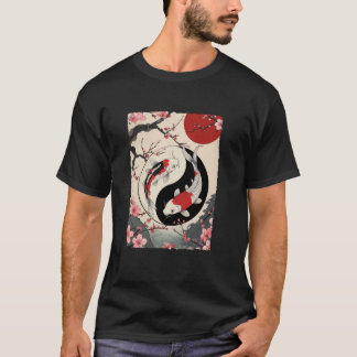 Yin And Yang Japanese Koi Carp Fish Cherry Blossom T Shirt