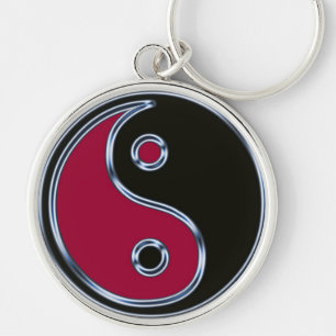 Yin och Yang 1 Rund Silverfärgad Nyckelring