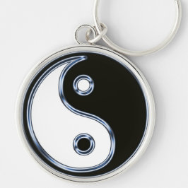 Yin och Yang 2 Rund Silverfärgad Nyckelring