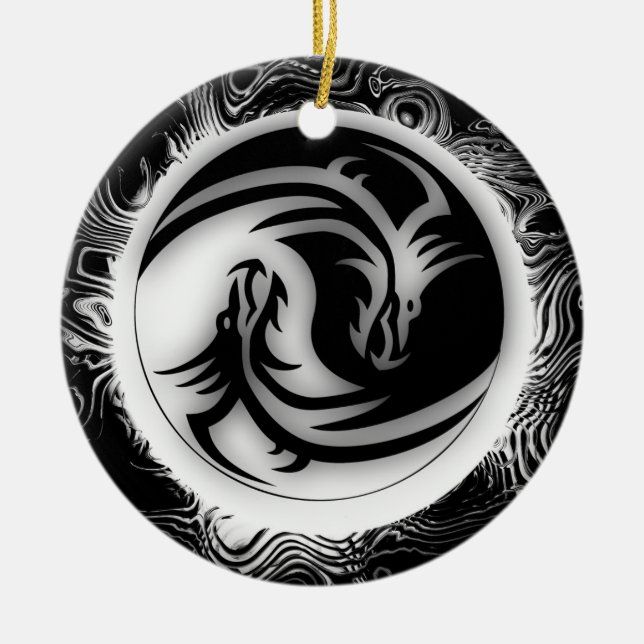 Yin och Yang Asian Dragons Julgransprydnad Keramik (Framsidan)