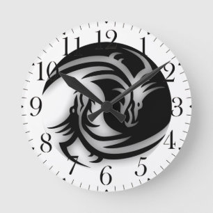 Yin och Yang Asian Dragons Rund Klocka