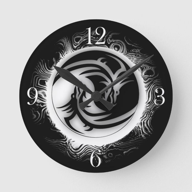 Yin och Yang Asian Dragons Rund Klocka (Framsida)