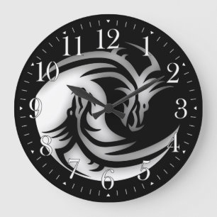 Yin och Yang Asian Dragons Stor Klocka