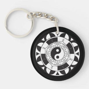 Yin och Yang Asian Symbol Dubbla-Sided Nyckelring