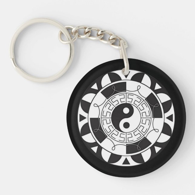 Yin och Yang Asian Symbol Dubbla-Sided Nyckelring (Framsidan)